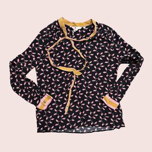 Boden Anthropologie Leaf Print Neck Bow Blouse Top Women's Size 8
